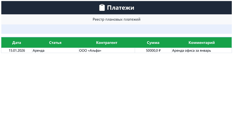 Платёжный календарь — анимация Excel-шаблона